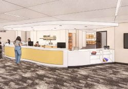 Computer rendering of Forsyth Library's redesigned welcome desk