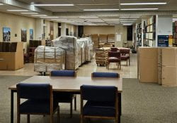 Upper level of Forsyth Library preparing for collection move