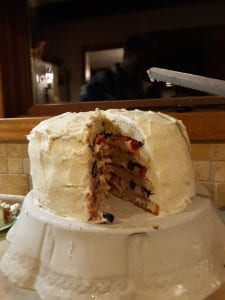 Cake sliced to show multiple layers